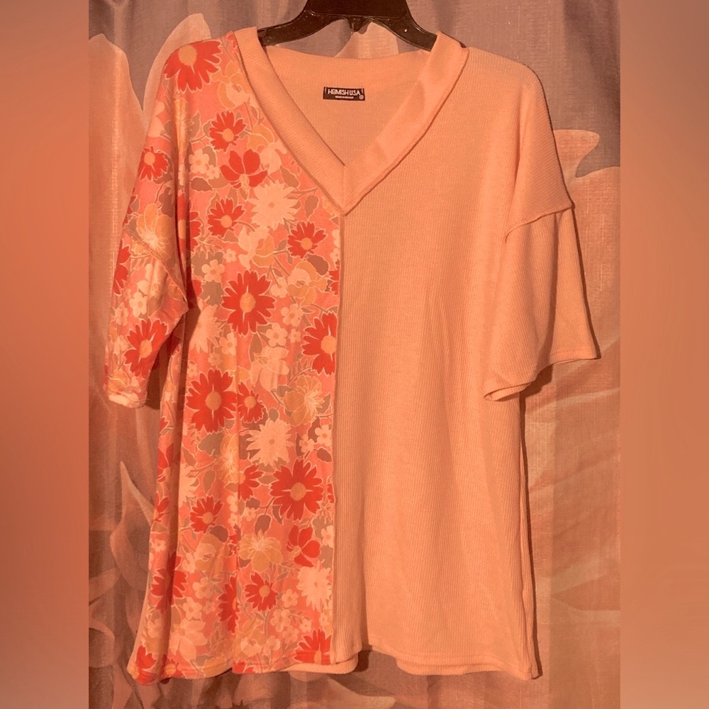Brand new size 1X flowered Heimish half  flowered half plain  top